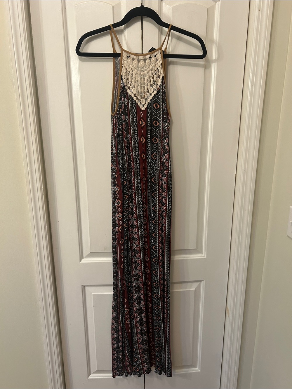 Rue21 Crochet Yoke Tribal Maxi Dress in Burgundy and Black